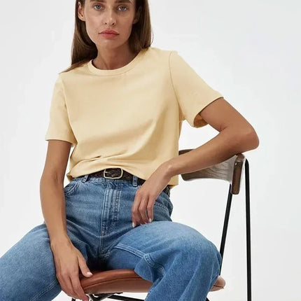 Summer 100% Cotton T-shirt Bottoming Basic Fashionable Solid Short Sleeve Loose Tops Shirts 230g/㎡ Tops