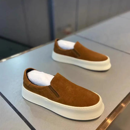 Men's Casual Shoes Spring Autumn Winter Low Top Slip-On Fashion Leather Thick Bottom Heightening Soft Insole Lightweight
