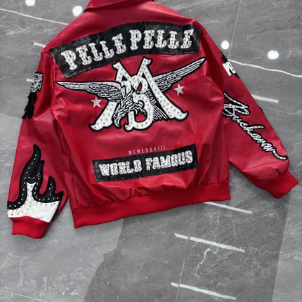 American-style heavy-duty jackets for men vintage embroidery baseball jacket unisex leather jacket motorcycle coats men jacket