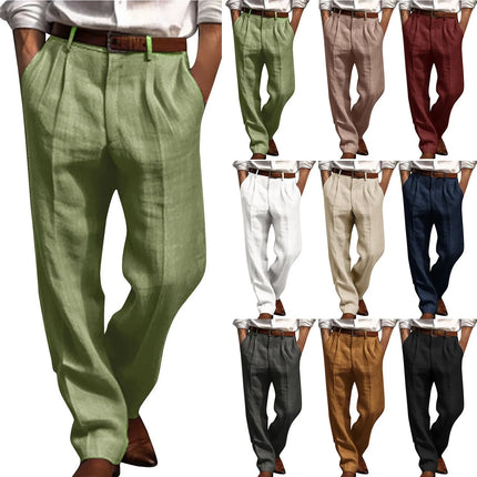 Cotton Linen Pants For Men Pleated Front Trouser Straight Leg Suit Trousers Solid Men Sweatpants Korean Fashion Sportswear