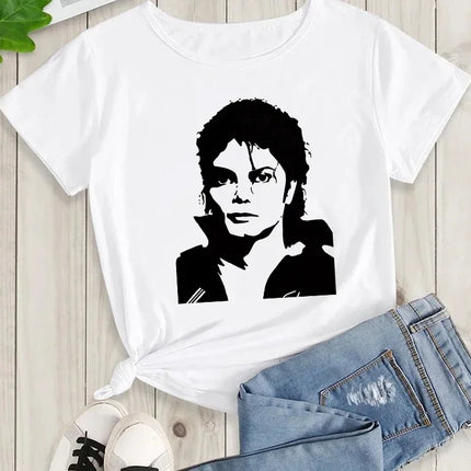 Michael Jackson Graphic Printed Tshirt Harajuku Rock Fashion Casual Short Sleeve Crew Neck Plus Size T Shirt Women