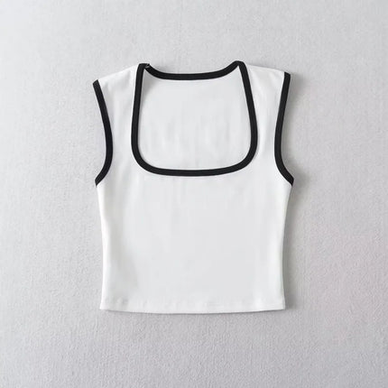 Woman Fashion Slim Solid Contrust Camis Casual Sleeveless Tanks Square Collar Crop Tops Clothing Streetwear Mujer 2024 Y2k