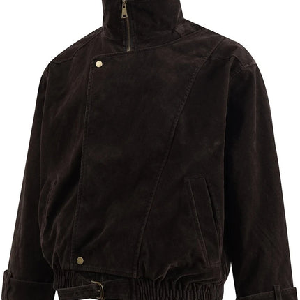 Jackets for Man Streetwear American Workwear Jacket Solid Color Stand Collar Asymmetrical Zipper Design Autumn Clean Fit Fashion