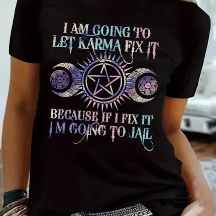 Graphic Print T-shirt, Short Sleeve Crew Neck Casual Top For Summer & Spring, Women's Clothing