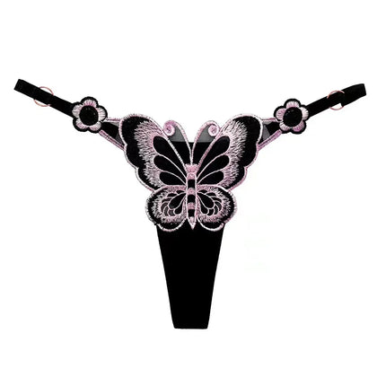 European Style Exquisite Butterfly Embroidered Thong Girl's Sweet Flower Perspective Lingerie for Women's Sexy Adjustable Briefs