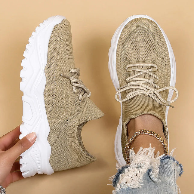 Fashion Stretch Knitting Sneakers for Women 2024 Autumn Couple Lace Up Non Slip Flats Casual Sports Shoes Woman Plus Size 35-43