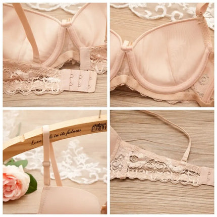 Fashion Mesh Lace Deep V Bra Embroidered Flowers Sweet Wireless Bra Women Underwear Intimates Thick Padded Bra Daily