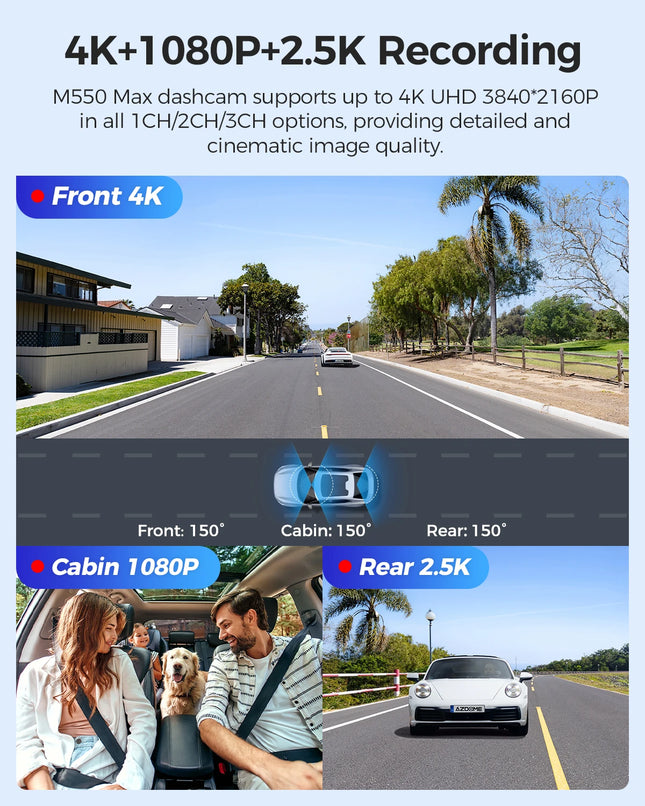 【US Warehouse】AZDOME Dash Cam 4K M550 Max Built-in GPS Wifi Camera Car DVR 3.18”Screen Night Vision 24H Parking Monitor Support Rear Cam