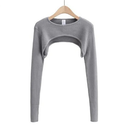 T-shirts Long Sleeve Crop Top Spring Autumn Y2k Aesthetic Clothes O-neck Black White Sexy Harajuku Knitted