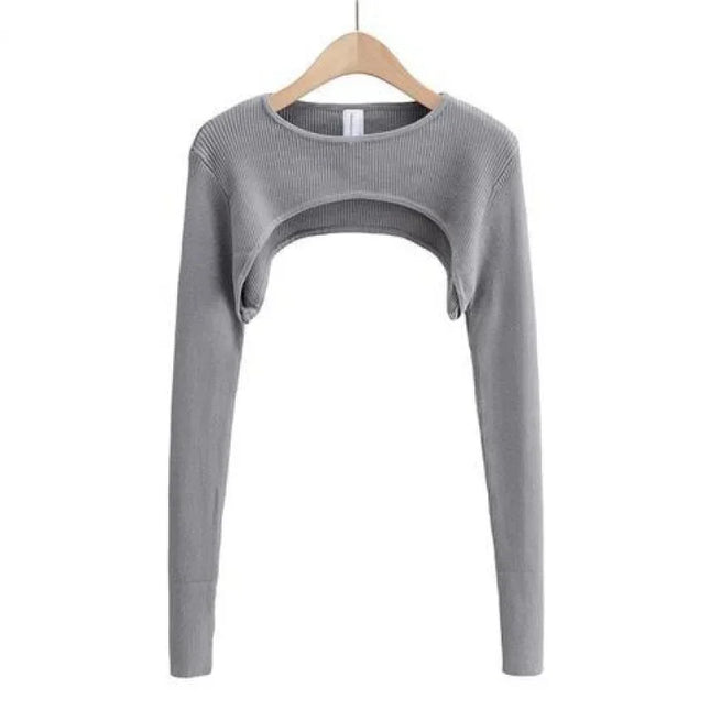 T-shirts Long Sleeve Crop Top Spring Autumn Y2k Aesthetic Clothes O-neck Black White Sexy Harajuku Knitted