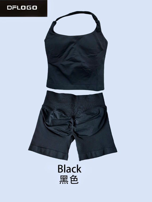 DFLOGO Women 2Pcs Yoga Set Halter U Neck Crop Tank High Waist Tummy Control Biker Shorts Seamless Gym - product image 11