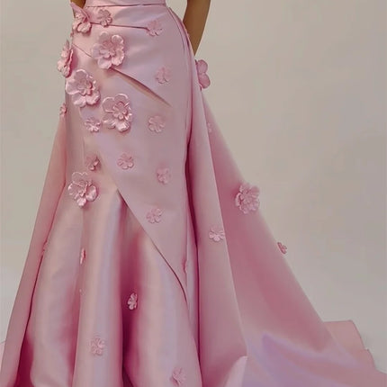 Bella Pink Straples Robes De Soirée 3D Flowers Mermaid Detachable Train Prom Dresses Sleeveless Customized Wedding Dress 2024