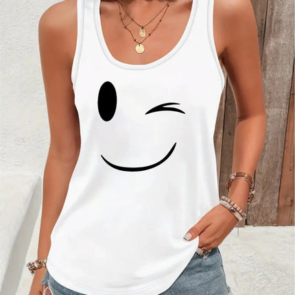 Loose plus size wing pattern printed round neck white vest summer casual sleeveless top women's clothing