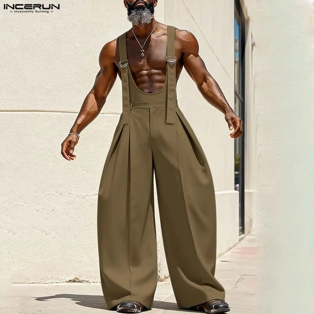 INCERUN Monos de Hombre Color Sólido Sin Mangas Tirantes Mamelucos Hombre Suelto Ropa de Calle Verano Moda 2026 Petos de Pierna Ancha S-5XL