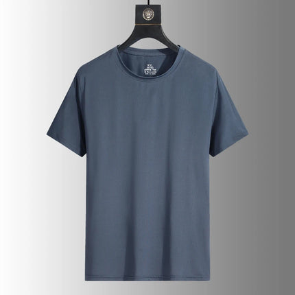 Summer Men's Silk Ice Round Collar T-shirt, Simple Running Fitness Suit, Breathable Thin T-shirt, Quick Dry T-shirt, Summer Tees