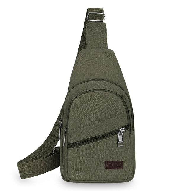Men'S Chest Bag Retro Canvas Waterproof Shoulder Bag Large Capacity Multi Pocket Crossbody Bag Outdoor Sports Travel Chest Pack