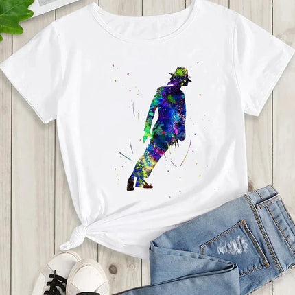 Michael Jackson Graphic Printed Tshirt Harajuku Rock Fashion Casual Short Sleeve Crew Neck Plus Size T Shirt Women
