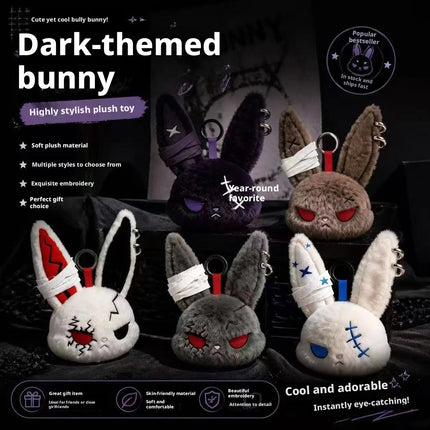 Halloween Gothic Bunny Plush Keychain RabbitBag Charm with Bandage Desian Kawaii Key Ring Pendant Car Bag Ornament Gift