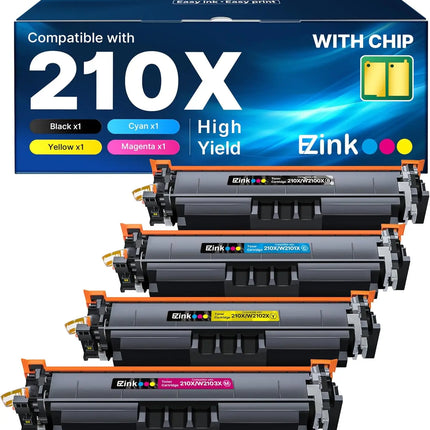 4-Pack High Yield 210X Toner Cartridges with Chip, Compatible with Color Laser Pro MFP 4301fdw/4301fdn/4301dw, Pro 4201dn/4201dw, BCYM (W2100X/W2100A)