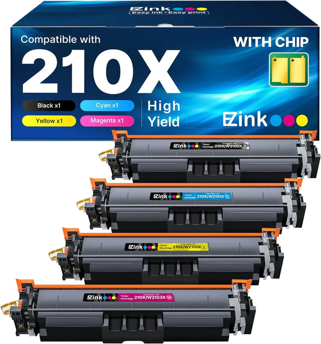 4er-Pack High Yield 210X Tonerkartuschen mit Chip, kompatibel mit Color Laser Pro MFP 4301fdw/4301fdn/4301dw, Pro 4201dn/4201dw, BCYM (W2100X/W2100A)