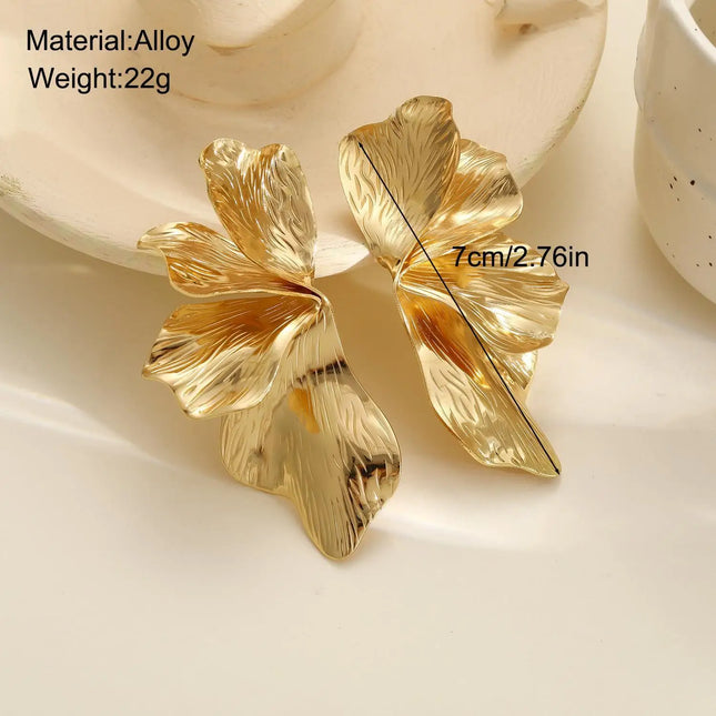 Stainless Steel Golden Double Layered Five Petal Flower Earring for Women Vintage Stripe Flower Dangle - product image 2