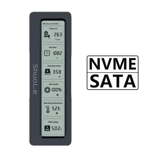 M.2 NVME/NGFF Dual-Protokoll SSD-Gehäuse Visuelles Smart SSD-Gehäuse Gesundheitserkennung USB 3.2 Gen 2 10Gbps Aluminiumlegierung PCI-E Gehäuse