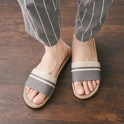 Summer Linen Slippers Non-Slip Breathable Shoes Universal Open-Toe Home Sandals For All Seasons