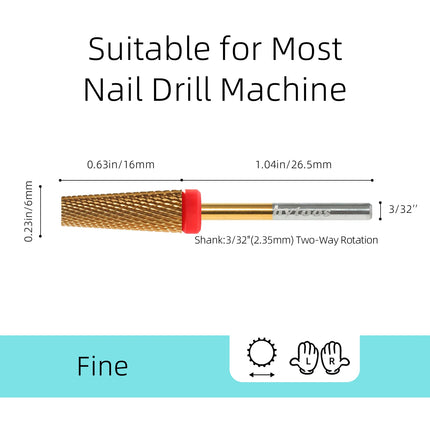 HYTOOS 5 in 1 Nail Drill Bits 16mm Flat Top Tapered Carbide Nail Bit Remove Gel Tool Electric Drills File Manicure Accessories