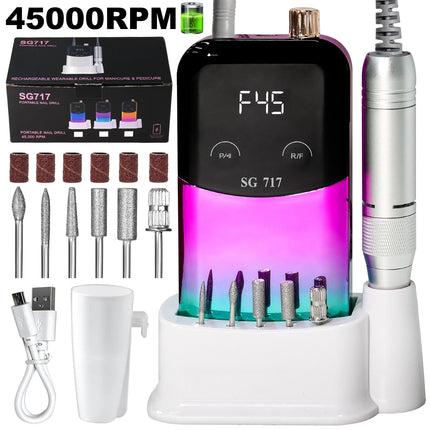 45000RPM Electric Nail File Professional Nail Polishing Machine Rechargeable Low Noise Nail Sander File For Manicure Salon
