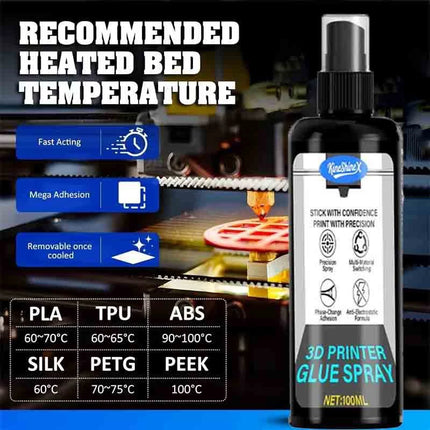 100ml Strong 3D Printer Adhesive Spray Suitable for PLA, ABS, PETG, TPU Filaments - Reduces Warping, Enhances Bed Adhesion New