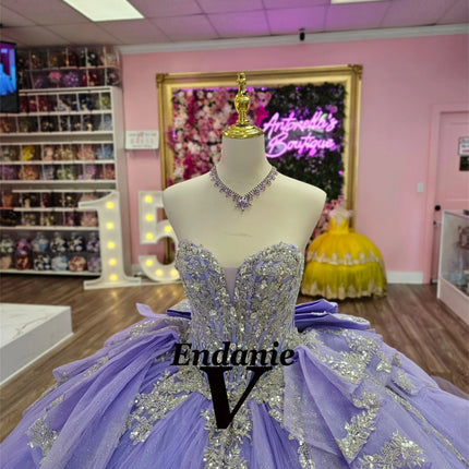 Vendanie Princess Quinceanera Dress for Women Bow Sleeveless Rhinestones Sleeveless Sweetheart 15 Anos Vestido Customized