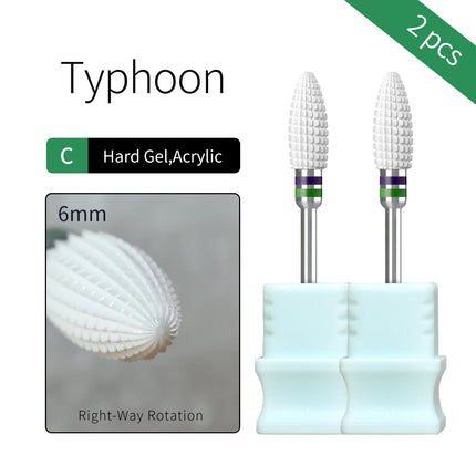 HYTOOS Composite Ceramic Typhoon Nail Drill Bits Straight Cut White Pro E-file Bit Gel/Acrylic Removal Tools for Nail Technician