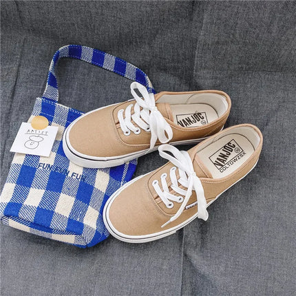 Casual Flats Canvas Sneakers Women Outdoor Solid Color Shallow Sports Shoes Tennis Female Streetwear Lace Up Vulcanize Shoes