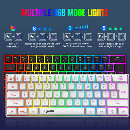 HXSJ 60% Wireless Gaming Keyboard and Mouse Combo,LED Backlit Rechargeable 2000mAh Battery,Mini Mechanical Feel - product ima
