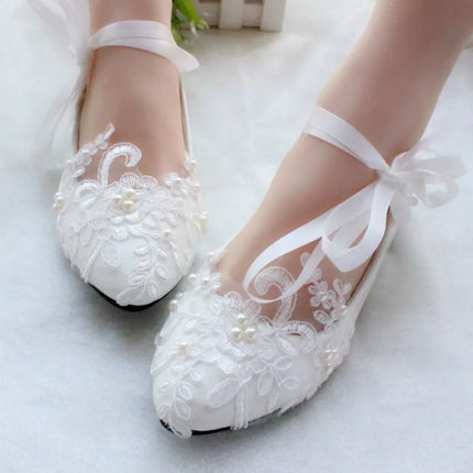3cm/5cm/8cm Strap White Plus Size Flat Wedding Shoes Bride's Wedding Dress Bridesmaid's Shoes