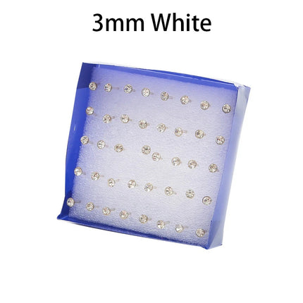 20 Pair/Set Women Girl Rhinestone Crystal Ear Stud Earrings Party Elegant Simple Daily Wear Earring Jewelry Gift 2.5 3 4 5mm