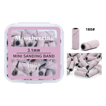 50Pc 3.1mm Mini Nail Sanding Bands 120# 80# 240# Cuticle Polishing Sand Ring Stainless Steel Nail Drill Bit Gel Remove Tools Set