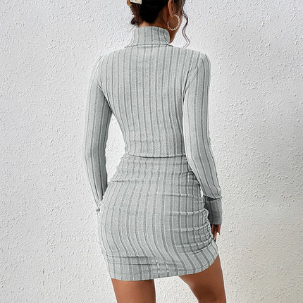 Autumn Mini Dresses For Solid Long Sleeves Turtleneck Sexy Bodycon Sheath Dress Club Elegant Party Dress