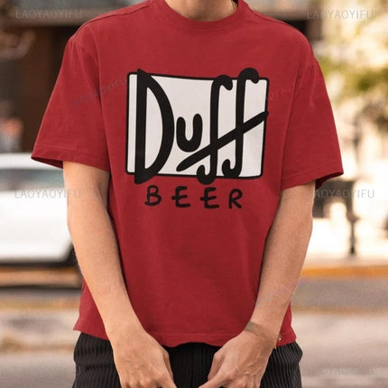 The Simpsons Duff Beer Duffman T-shirt Retro Cartoon Graphic Printed Women Streetwear Short Sleeve Harajuku Fashion Man Tees