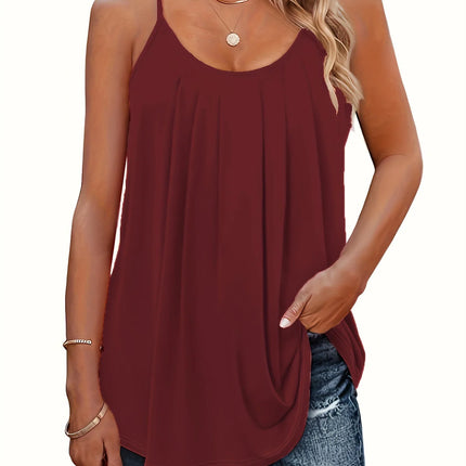 Women Summer Vest Tank Sleeveless Strap Tops Folded Fine Shoulder Straps Camis Loose and Casual Tank Top