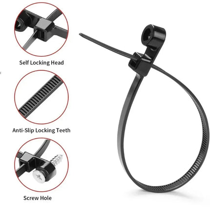500/100PCS Screw Hole Cable Ties Reusable Fixed Nylon Cable Ties Self-locking Cord Ties Straps Fastening Loop - product image