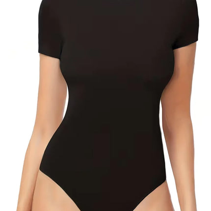 Women Solid Color Slim Fit Short Sleeve Bodysuit Summer Crew Neck Adult Gymnastics Dance Tops Jumpsuit