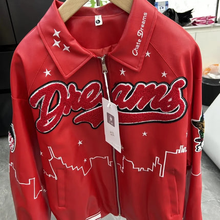 American-style heavy-duty jackets for men vintage embroidery baseball jacket unisex leather jacket motorcycle coats men jacket