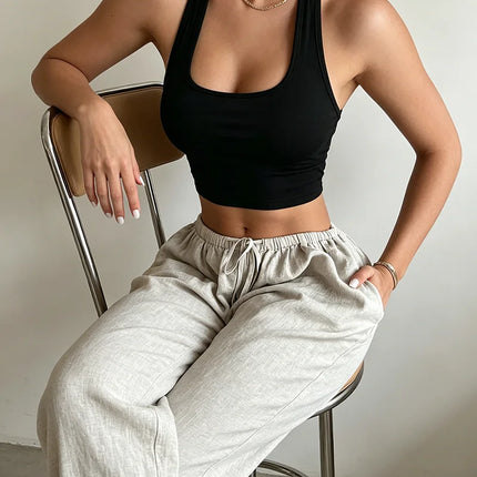 Summer Casual Elegant Sexy Comfortable Solid Color Hanging Neck Sleeveless Backless Vest Top