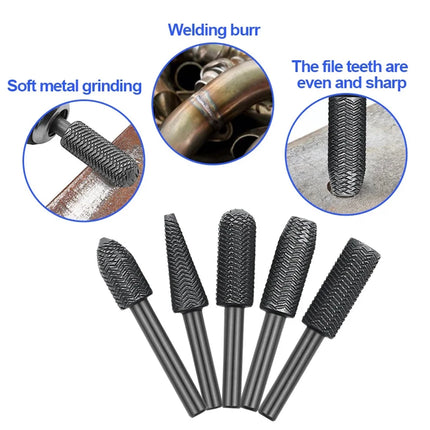 5Pcs Complete models Double Cut Rotary Rasp File Set 6mm Shank Super Hard Steel File For Woodworking Metal Grinding
