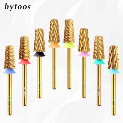 HYTOOS Titanium Safety Tapered Nail Drill Bits Smooth Top Barrel Carbide Bit Gel Removal Electric Drills Accessories Tool