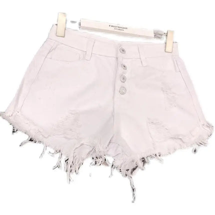 High Waist Tassel Broken Denim Shorts Women Summer Korean Version Raw Edge Wide Leg Loose Plus Size Jean Shorts Female