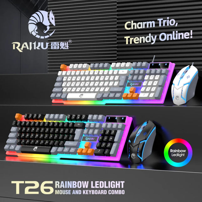 • Keyboard And Mouse With Colorful Light: The Raiku T26 Keyboard And Mouse Set Comes With A Variety Of Colorful - product ima