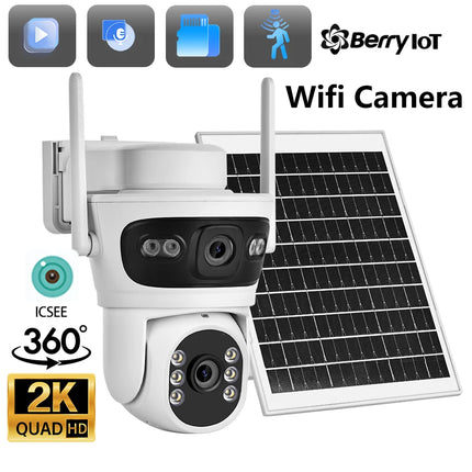 BERRY IOT 6MP 2K Outdoor Solar WIFI Surveillance Camera HD Dual Lens CCTV Two-way Voice Intercom Wireless Network Camera ICSEE