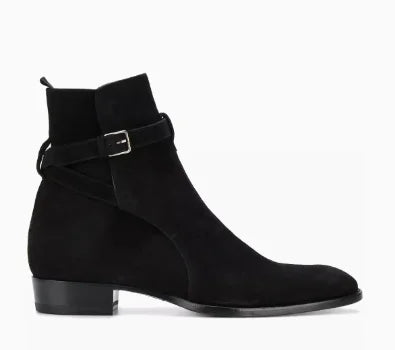 Black Buckle Genuine Leather Ankle Boots for Men Low-heeled Western Boots Safety Shoes Man for Work Handmade Winter Desert Boots